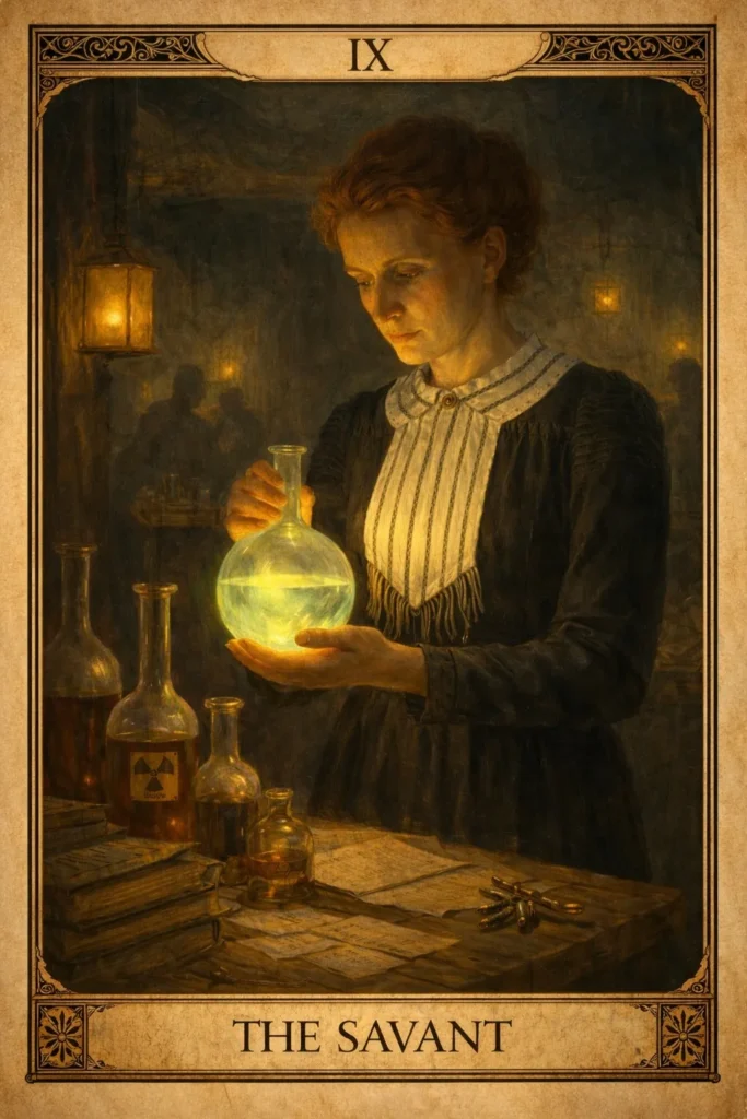 TAROT CARD IX -THE SAVANT - THE DOCTOR - MARIE CURIE - THE DOCTOR AND THE FARMERS WIFES TALE